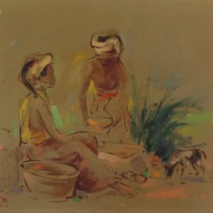 Han snel(1925 - 1998),Two balinese sitting,30 x 20,Oil on canvas