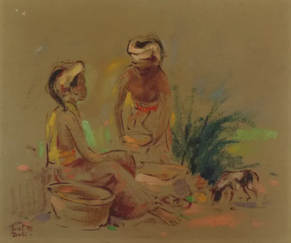 Han snel(1925 - 1998),Two balinese sitting,30 x 20,Oil on canvas